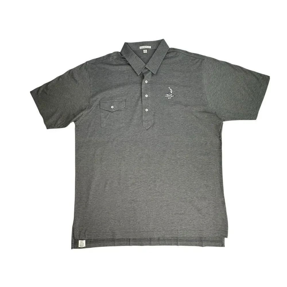 Peter Millar Pinehurst 1895 Golf Polo Heather Gray Cotton Shirt Men’s Size XXL